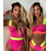 New Bikini Sets Black Push Up Swimsuit Women Neon Patchwork Bikini Swimsuit 2 Piece Cutout Molded Push Up Bathing Suit Women Swimwear Splicing Bathing Suit Holiday Beach Swimming Suit by Stevvex