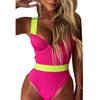 New Bikini Sets Black Push Up Swimsuit Women Neon Patchwork Bikini Swimsuit 2 Piece Cutout Molded Push Up Bathing Suit Women Swimwear Splicing Bathing Suit Holiday Beach Swimming Suit by Stevvex