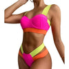 New Bikini Sets Black Push Up Swimsuit Women Neon Patchwork Bikini Swimsuit 2 Piece Cutout Molded Push Up Bathing Suit Women Swimwear Splicing Bathing Suit Holiday Beach Swimming Suit by Stevvex