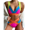 New Bikini Sets Black Push Up Swimsuit Women Neon Patchwork Bikini Swimsuit 2 Piece Cutout Molded Push Up Bathing Suit Women Swimwear Splicing Bathing Suit Holiday Beach Swimming Suit by Stevvex