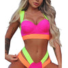 New Bikini Sets Black Push Up Swimsuit Women Neon Patchwork Bikini Swimsuit 2 Piece Cutout Molded Push Up Bathing Suit Women Swimwear Splicing Bathing Suit Holiday Beach Swimming Suit by Stevvex