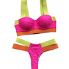 New Bikini Sets Black Push Up Swimsuit Women Neon Patchwork Bikini Swimsuit 2 Piece Cutout Molded Push Up Bathing Suit Women Swimwear Splicing Bathing Suit Holiday Beach Swimming Suit by Stevvex