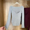 New Casual And Trendy Square Collar Long Sleeve Woman's Sweaters Knitted Pullover Spring Autumn Sweater Winter Tops For Women Black And White Jumper by Stevvex