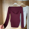 New Casual And Trendy Square Collar Long Sleeve Woman's Sweaters Knitted Pullover Spring Autumn Sweater Winter Tops For Women Black And White Jumper by Stevvex