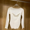 New Casual And Trendy Square Collar Long Sleeve Woman's Sweaters Knitted Pullover Spring Autumn Sweater Winter Tops For Women Black And White Jumper by Stevvex