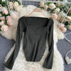 New Casual And Trendy Square Collar Long Sleeve Woman's Sweaters Knitted Pullover Spring Autumn Sweater Winter Tops For Women Black And White Jumper by Stevvex