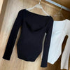 New Casual And Trendy Square Collar Long Sleeve Woman's Sweaters Knitted Pullover Spring Autumn Sweater Winter Tops For Women Black And White Jumper by Stevvex