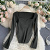 New Casual And Trendy Square Collar Long Sleeve Woman's Sweaters Knitted Pullover Spring Autumn Sweater Winter Tops For Women Black And White Jumper by Stevvex