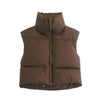 New Chic Lady Fashionable Women's Casual High Collar In Coffee Color Short Outwear Zippers Sleeveless Jackets Vest by Stevvex