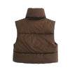 New Chic Lady Fashionable Women's Casual High Collar In Coffee Color Short Outwear Zippers Sleeveless Jackets Vest by Stevvex