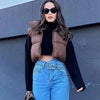 New Chic Lady Fashionable Women's Casual High Collar In Coffee Color Short Outwear Zippers Sleeveless Jackets Vest by Stevvex