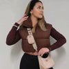 New Chic Lady Fashionable Women's Casual High Collar In Coffee Color Short Outwear Zippers Sleeveless Jackets Vest by Stevvex