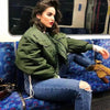 New Classic Design Autumn Winter Green Short Jackets Women Fashionable Long Sleeve Zipper Bomber Jacket Outwear Women's Coat by Stevvex