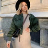 New Classic Design Autumn Winter Green Short Jackets Women Fashionable Long Sleeve Zipper Bomber Jacket Outwear Women's Coat by Stevvex