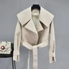 New Elegance Autumn Women's Pu Leather Jackets Short Coat Turndown Collar Belt Lace-up Motorcycle Black Punk Red Overcoat Female Outwear by Stevvex