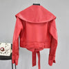 New Elegance Autumn Women's Pu Leather Jackets Short Coat Turndown Collar Belt Lace-up Motorcycle Black Punk Red Overcoat Female Outwear by Stevvex