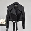 New Elegance Autumn Women's Pu Leather Jackets Short Coat Turndown Collar Belt Lace-up Motorcycle Black Punk Red Overcoat Female Outwear by Stevvex