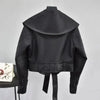 New Elegance Autumn Women's Pu Leather Jackets Short Coat Turndown Collar Belt Lace-up Motorcycle Black Punk Red Overcoat Female Outwear by Stevvex