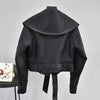 New Elegance Autumn Women's Pu Leather Jackets Short Coat Turndown Collar Belt Lace-up Motorcycle Black Punk Red Overcoat Female Outwear by Stevvex