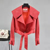 New Elegance Autumn Women's Pu Leather Jackets Short Coat Turndown Collar Belt Lace-up Motorcycle Black Punk Red Overcoat Female Outwear by Stevvex