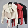 New Elegance Autumn Women's Pu Leather Jackets Short Coat Turndown Collar Belt Lace-up Motorcycle Black Punk Red Overcoat Female Outwear by Stevvex