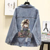 New Sizzling Women's Denim Jacket Fashionable Streetwear Letter Stylish Chic Printed Ripped Holes Jean Patchwork Jeans Female Coat by Stevvex