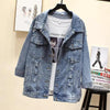 New Sizzling Women's Denim Jacket Fashionable Streetwear Letter Stylish Chic Printed Ripped Holes Jean Patchwork Jeans Female Coat by Stevvex