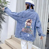 New Sizzling Women's Denim Jacket Fashionable Streetwear Letter Stylish Chic Printed Ripped Holes Jean Patchwork Jeans Female Coat by Stevvex