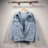 New Sizzling Women's Denim Jacket Fashionable Streetwear Letter Stylish Chic Printed Ripped Holes Jean Patchwork Jeans Female Coat by Stevvex
