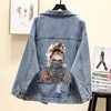 New Sizzling Women's Denim Jacket Fashionable Streetwear Letter Stylish Chic Printed Ripped Holes Jean Patchwork Jeans Female Coat by Stevvex