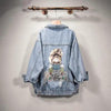 New Sizzling Women's Denim Jacket Fashionable Streetwear Letter Stylish Chic Printed Ripped Holes Jean Patchwork Jeans Female Coat by Stevvex