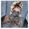 New Sizzling Women's Denim Jacket Fashionable Streetwear Letter Stylish Chic Printed Ripped Holes Jean Patchwork Jeans Female Coat by Stevvex