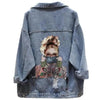 New Sizzling Women's Denim Jacket Fashionable Streetwear Letter Stylish Chic Printed Ripped Holes Jean Patchwork Jeans Female Coat by Stevvex