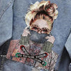 New Sizzling Women's Denim Jacket Fashionable Streetwear Letter Stylish Chic Printed Ripped Holes Jean Patchwork Jeans Female Coat by Stevvex