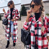 New Trendy Women's Coat Autumn Winter Long Sleeve Red Plaid Jacket Women Lapel Single Breasted Cardigan Coat Turndown Collar Women Coat by Stevvex