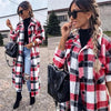 New Trendy Women's Coat Autumn Winter Long Sleeve Red Plaid Jacket Women Lapel Single Breasted Cardigan Coat Turndown Collar Women Coat by Stevvex