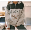 New Winter Women Sweatshirts Vintage Streetwear Letter Printed Hoodies Women Loose Sweatshirt Plus Fleece Keep Warm Men's Letters Embroidered Sleeve Quarter Fleece Vintage Pullover Sweatshirt by Stevvex