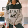 New Winter Women Sweatshirts Vintage Streetwear Letter Printed Hoodies Women Loose Sweatshirt Plus Fleece Keep Warm Men's Letters Embroidered Sleeve Quarter Fleece Vintage Pullover Sweatshirt by Stevvex