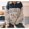 New Winter Women Sweatshirts Vintage Streetwear Letter Printed Hoodies Women Loose Sweatshirt Plus Fleece Keep Warm Men's Letters Embroidered Sleeve Quarter Fleece Vintage Pullover Sweatshirt by Stevvex