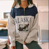 New Winter Women Sweatshirts Vintage Streetwear Letter Printed Hoodies Women Loose Sweatshirt Plus Fleece Keep Warm Men's Letters Embroidered Sleeve Quarter Fleece Vintage Pullover Sweatshirt by Stevvex