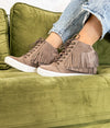 Nick Fringe Sneaker Wedge in Taupe