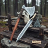 Custom Handmade Stainless Steel Double Handed Viking axe set with Handmade Gladius piece by JW SteelCrafts