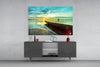 Kayak on the Beach and Sunset Glass Wall Art by Insigneart USA