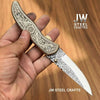 Handmade Engraved Brass Handle Folding Knife for EDC by JW SteelCrafts