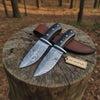 Bowie Knife Feather Damascus Blade Pinecone Handle Fixed Blade Hunting Knife by JW SteelCrafts
