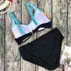 Plus Size Neon Striped Bikini Set Push Up Women High Waist Bikini Set Halter Two Piece Bathing Suits Crisscross Tummy Control Swimsuit Push Up Swimwear Women High Waist Halter Beach Swimwear Retro Bathing Suit Swimming Suit by Stevvex