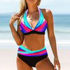 Plus Size Neon Striped Bikini Set Push Up Women High Waist Bikini Set Halter Two Piece Bathing Suits Crisscross Tummy Control Swimsuit Push Up Swimwear Women High Waist Halter Beach Swimwear Retro Bathing Suit Swimming Suit by Stevvex