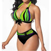 Plus Size Neon Striped Bikini Set Push Up Women High Waist Bikini Set Halter Two Piece Bathing Suits Crisscross Tummy Control Swimsuit Push Up Swimwear Women High Waist Halter Beach Swimwear Retro Bathing Suit Swimming Suit by Stevvex