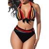 Plus Size Neon Striped Bikini Set Push Up Women High Waist Bikini Set Halter Two Piece Bathing Suits Crisscross Tummy Control Swimsuit Push Up Swimwear Women High Waist Halter Beach Swimwear Retro Bathing Suit Swimming Suit by Stevvex