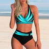 Plus Size Neon Striped Bikini Set Push Up Women High Waist Bikini Set Halter Two Piece Bathing Suits Crisscross Tummy Control Swimsuit Push Up Swimwear Women High Waist Halter Beach Swimwear Retro Bathing Suit Swimming Suit by Stevvex